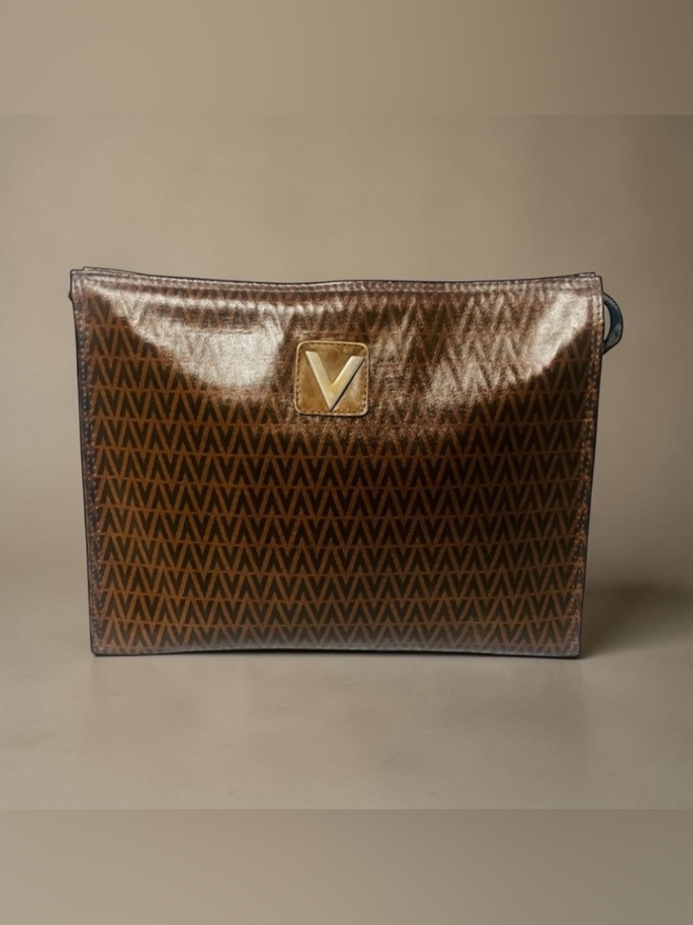 Mario Valentino Monogram Brown Clutch - Picture 1 of 14